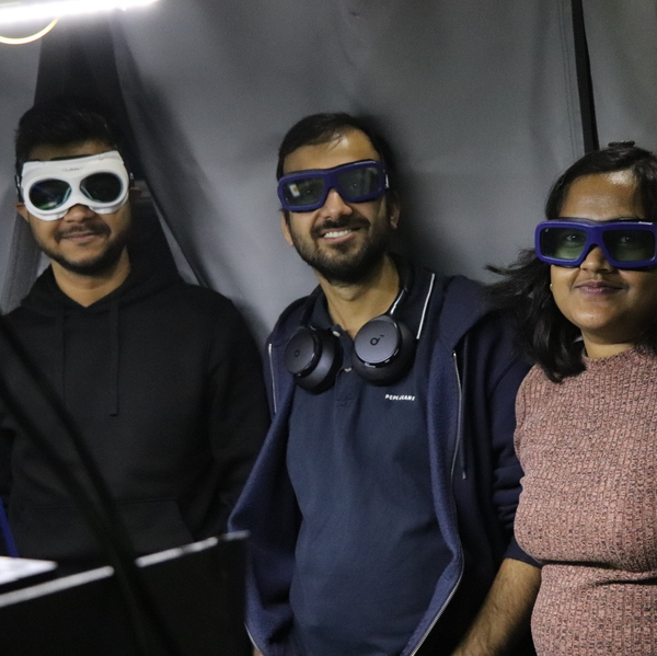 Bhaswar, Lakshya and Collin together in the lab.